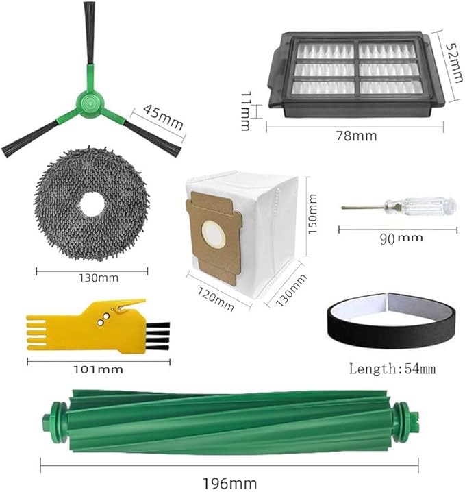 Replacement Parts for iRobot Roomba Plus 405 Combo / 505 Combo Robot Vacuum Cleaner 25 Packs 2 Main Brushes, 4 Filters, 6 Side Brushes, 6 Mop Cloths, 6 Bags, 1 Bumper Stripe