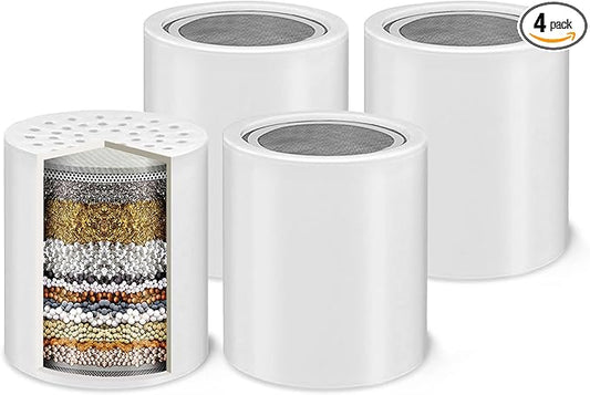 Bath Beyond 15-Stage Shower Filter Replacement Cartridge (Pack of 4) Shower Filter w/Vitamin C for Hard Water - Shower Water Filter Removes Chlorine Fluoride/Improves Condition of Your Skin, Hair