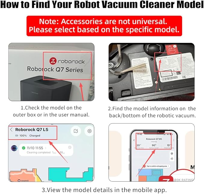 Q7 M5 Accessories Kit Replacement Compatible with Roborock Q7 M5+/Q7 L5/Q7 L5+ Robot Vacuum, 2 Main Brush, 4 Mop Clothes, 6 Side Brushes, 4 Filters, 1 Cleaning Tool