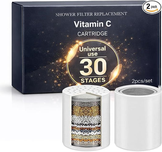 Bath Beyond 30-Stage Shower Filter Replacement Cartridge (Pack of 2) Shower Filter w/Vitamin C for Hard Water - Shower Water Filter Removes Chlorine Fluoride/Improves Condition of Your Skin, Hair