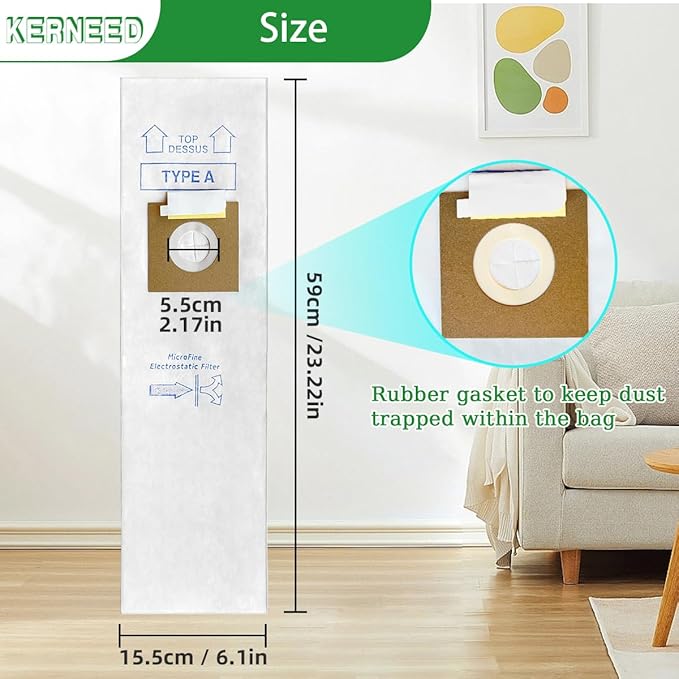12 Pack Type A Vacuum Bags Replacement for Hoover Convertible, Decade 80, Concept One, Concept Two Upright Vacuum Cleaners, Replace Part 4010001A, 4010100A, 4010324A