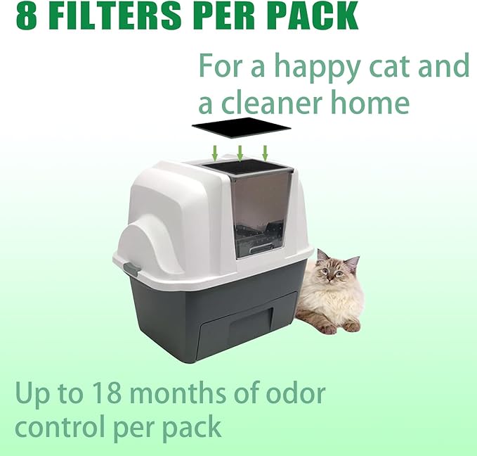 8 Pcs Charcoal Filters Compatible with Van Ness, 4.5 x 6.5" Replacement Activated Carbon Premium Filters for Cat Litter Box, Thickened and Durable,Eliminate Odor and Controls Moisture on Pet's Body