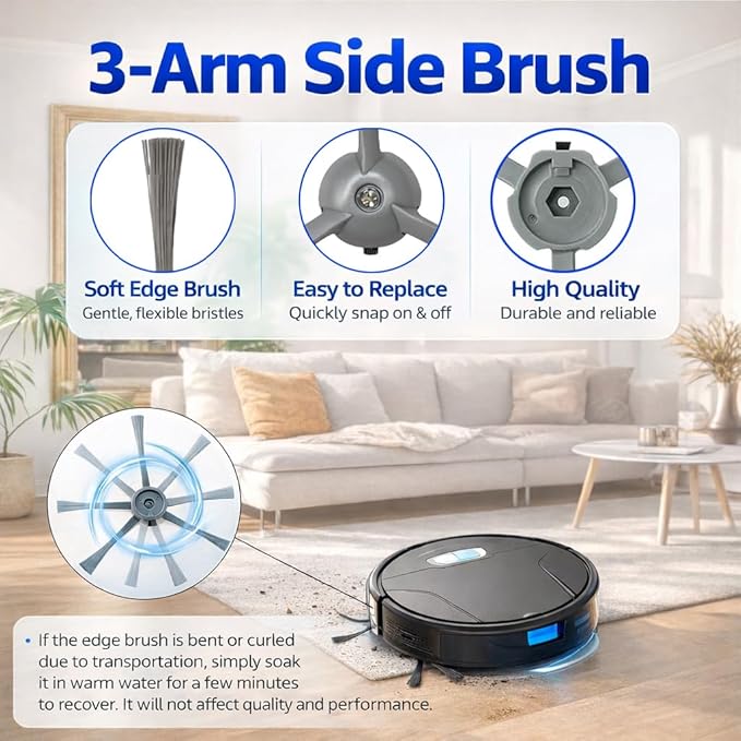 Replacement Parts Accessories Kit Compatible with Honiture V8 Pro Robot Vacuum Cleaner 1 Main Brush, 6 Side Brushes, 4 Hepa Filters, 4 Mop Pad