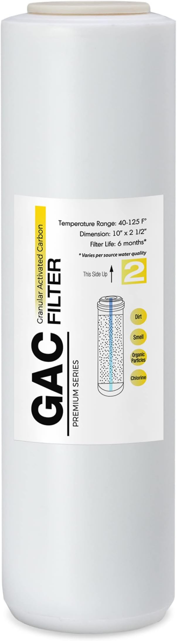 iSpring FG15US Premium Universal High Capacity GAC Granular Activated Carbon Filter Replacement Cartridge for Reverse Osmosis RO and Under Sink Water Filtration Systems, 10" x 2.5", Made in USA