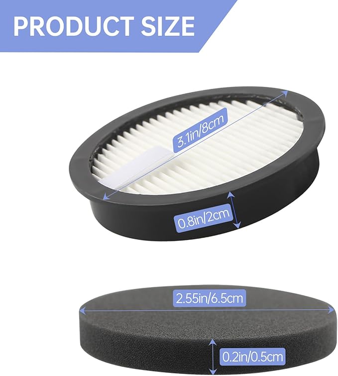 (2 Pack) Replacement HEPA & Sponge Filters Compatible with AceVac 11 Cordless Vacuum Cleaner - Washable & Reusable Vacuum Filter Parts Accessories