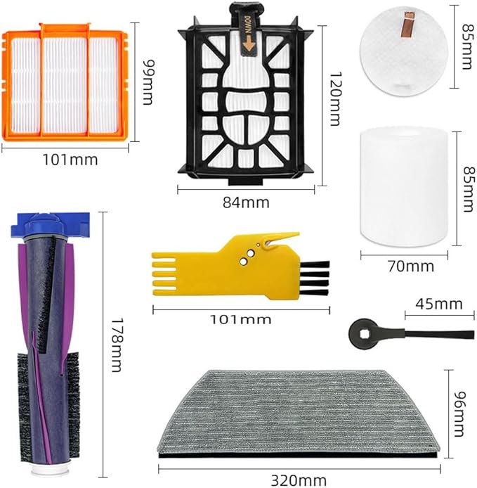 Replacement Accessories for Shark Power/Detect Pro RV2820AE AV2800ZE RV2820YE RV2820ZE AV2820S AV2820AE RV2800AE RV2800S Roller/Side HEPA/Sponge Filter Combo kit