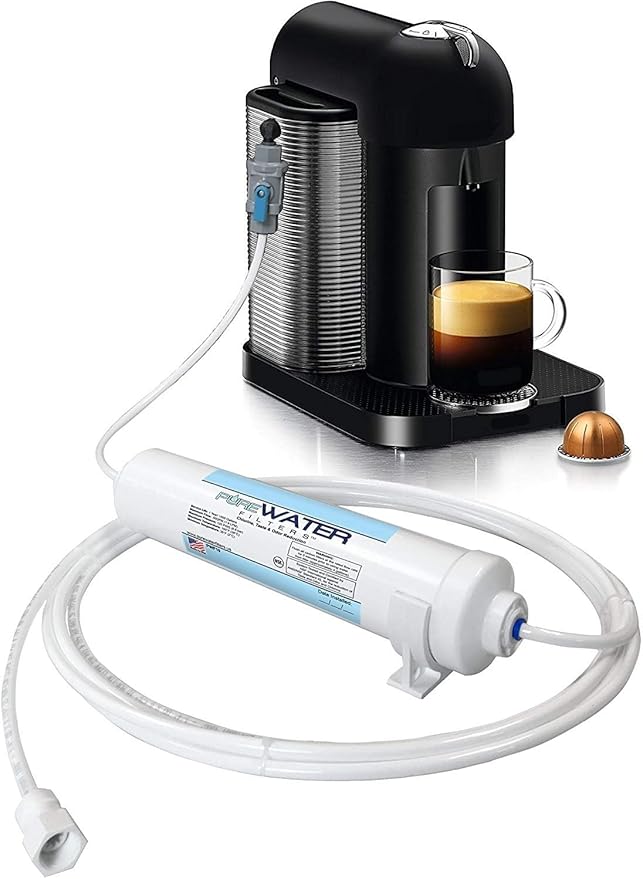 PureWater Filters Inline Water Filter Kit for Tank Direct Water Line Access - Do-It-Yourself Push To Connect Quick Fittings - Compatible With Nespresso Coffee Brewers