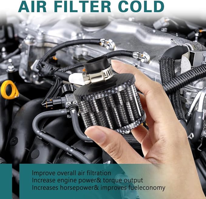 12mm Air Filter Intake Filter Breather, Valve Cover Breather, Mini Universal Motor Cone Cold Clean Air Intake Filter Turbo Vent Breather, Vehicle Engine Air Filters Suitable for Cars Motorcycles