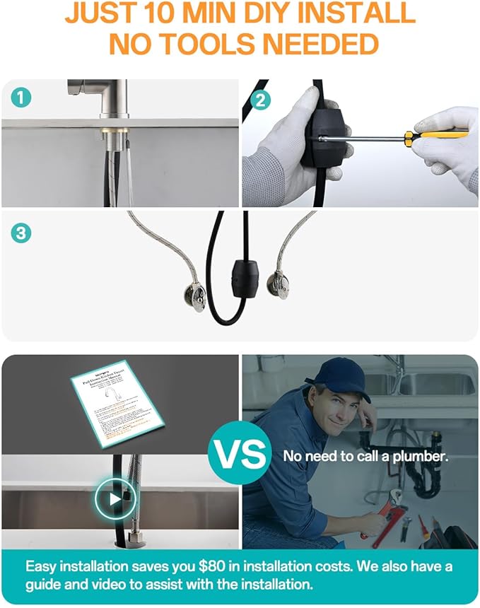 Kicimpro Kitchen Faucet with Pull Down Sprayer, Zero Leakage 3 Hole Brushed Nickel RV Kitchen Sink Faucet with Water Line, NSF Certified Lead-Free 304 Stainless Steel Touchless Kitchen Sink Faucets