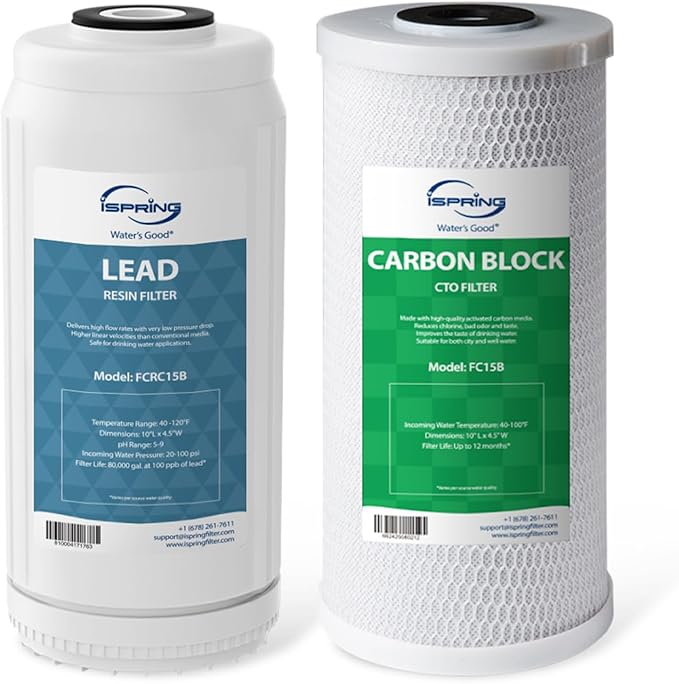 iSpring F2WGB21BPB Whole House 4.5"x10" Water Filtration CTO Carbon Block and Lead Reducing Water Filter Replacement Cartridge Pack Set