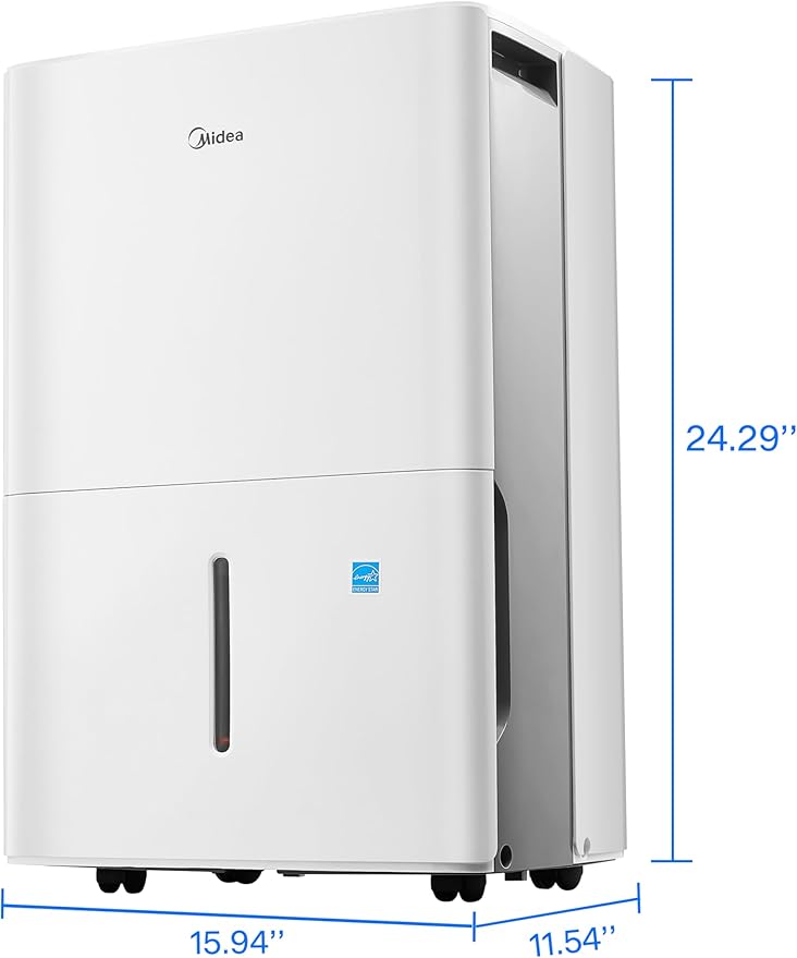 Midea 4,500 Sq. Ft. Dehumidifier With Pump Included, 50 Pint - Ideal For Basements, Large & Medium Sized Rooms, And Bathrooms (White)