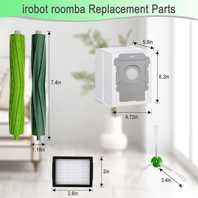 26 Pack Replacement Parts accessories for iRobot Roomba i3 i3+ i4 i6 i6+ i7 i7+ E5 E6 E7 j7 I & E j Series Vacuum Cleaner,2 Set Rubber Brushes,8 Vacuum Filters,8 Side Brushes,8 Vacuum Bags