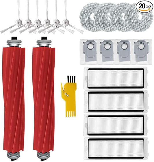 Accessories for roborock Q Revo Robot Vacuum Cleaner Replacement Parts 20 Packs 2 Main Brushes, 4 Filters, 6 Side Brushes, 4 Mop Pads, 4 Dust Bags
