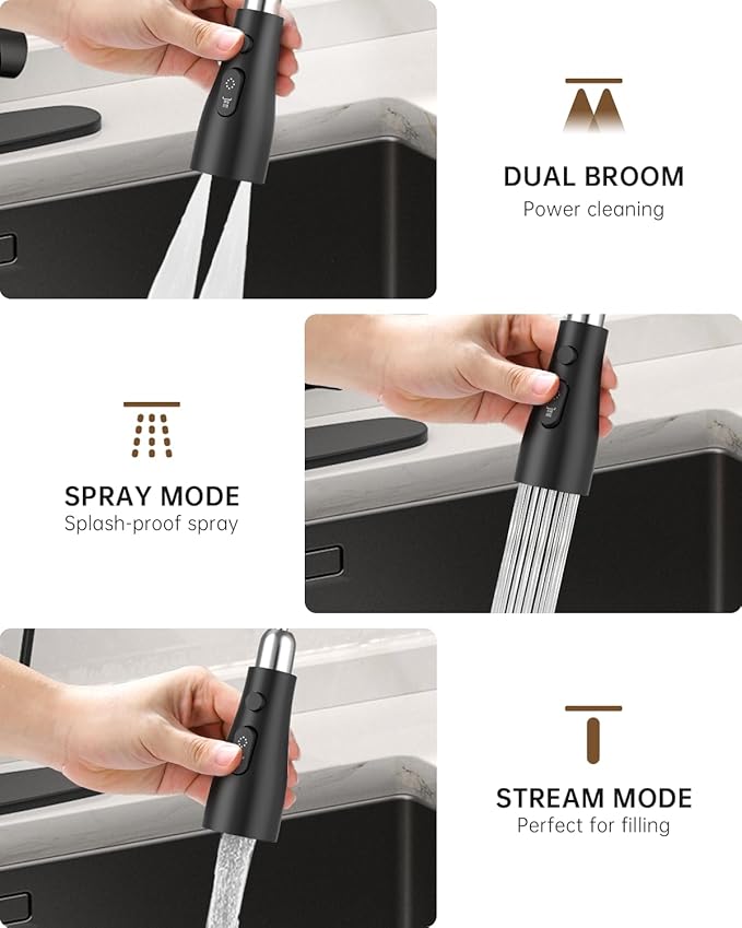 DAYONE Kitchen Faucet with Water Filter and Sprayer, 3 in 1 Pull Down Faucet with Purfied Water Faucet, 20 Inches High Arc Kitchen Water Filter Faucet, Matte Black (Without Filtration Device)