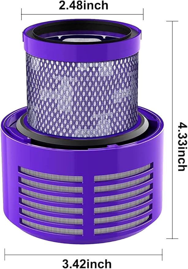 4 PACK HEPA Replacement V10 Filters Compatible with Dyson Cyclone V10 series, V10 Absolute, V10 Animal, V10 Total Clean, V10 Motorhead, SV12, Part No. 969082-01, Washable and Reusable