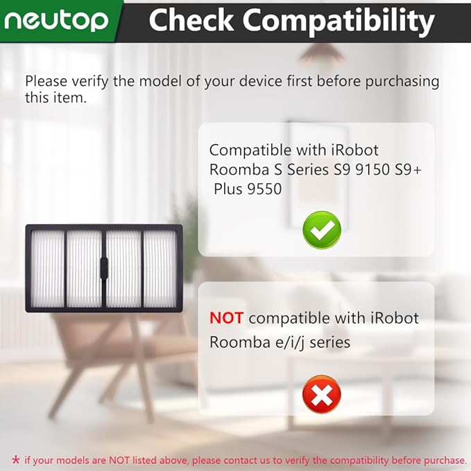 Neutop Replacement Filters Compatible with iRobot Roomba S Series S9 9150 S9+ Plus 9550 Robot Vacuums, 8-Pack.