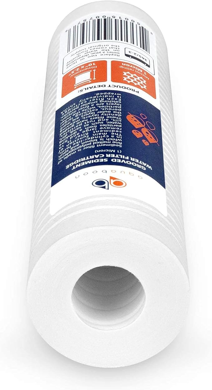 Aquaboon Whole House 1 Micron 10 x 2.5 PP Grooved Sediment Water Filter Cartridge Replacement Compatible with AP110, WHKF-GD05, CFS110, P5, 6-Pack