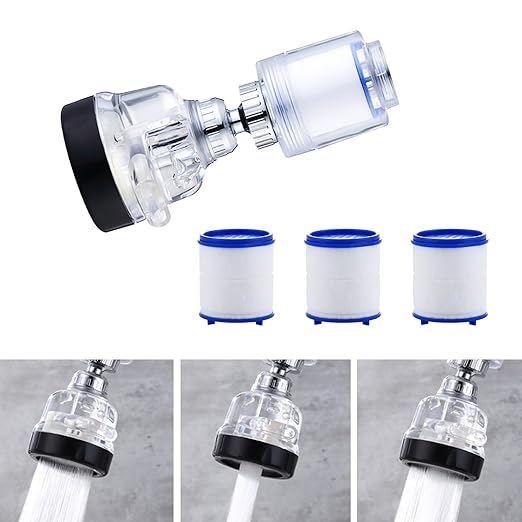 Water Purification Unit - Chlorine Reduction, 360 Rotating Design, Adjustable Three Modes Materials, Convenient Replacement Packages