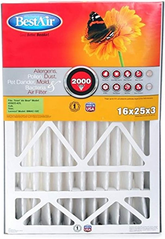 BestAir AB3-1625-11R AC Furnace Air Filter, 16" x 25" x 3", MERV 11, Fits 100%, For Trion Air Bear, Supreme, Skuttle, GeneralAire, Source1 & Ultravation Models, Pack of 1