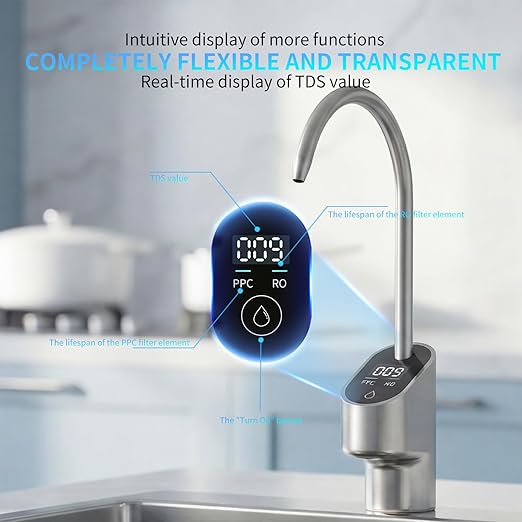 800G Reverse Osmosis Water Purifier, Under Sink RO System with Digital Faucet, 2.1L/min Fast Flow, 2:1 Drain Ratio, 4000L Total Capacity, Filter Replacement Alert, Tankless