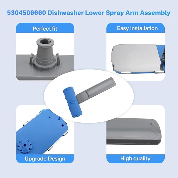 5304506660 Dishwashers Spray Arm Assembly Fit for Frigidaire Dishwashers Lower Wash Arm Assembly with 5304518968 Dishwasher Lower Spray Arm Support and 5304506518 Dishwasher Trap Drain Filter