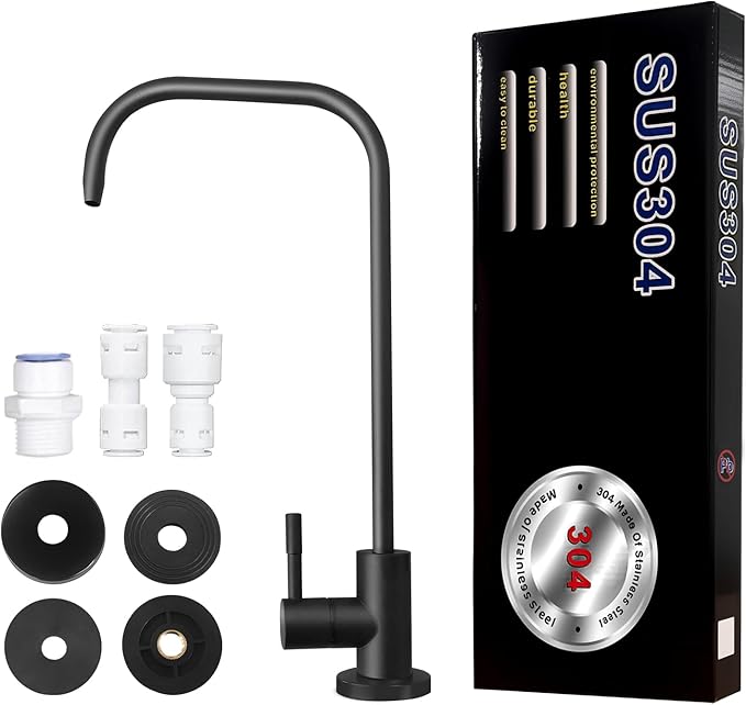 Drinking Water Faucet, Lead-Free Kitchen Water Filter Faucet for Reverse Osmosis or Water Filtration System, RO Faucet, Brushed Nickel (Black)