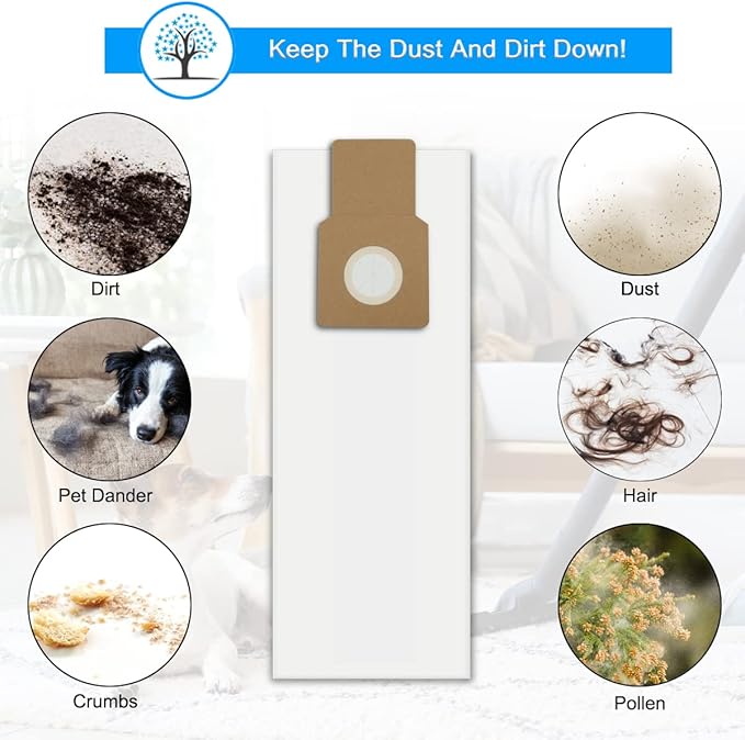 Type U/L/O Vacuum Bags for Kenmore 5068, 50688, 50690, 50105 Upright Vacuum, Style U, L, O Paper Bags for Miele Type Z, S170-S180, S183, S184, for Panasonic Type U-2, 8 Pack, with 1 Foam Filter