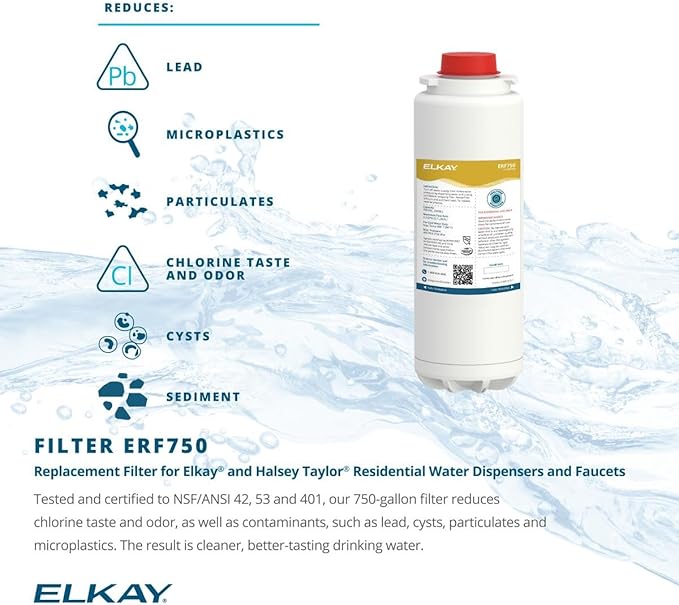 Elkay Genuine ERF750 WaterSentry Lead + Microplastics NSF/ANSI Certified Residential Filter (ezH2O Liv & Filtered Faucet)