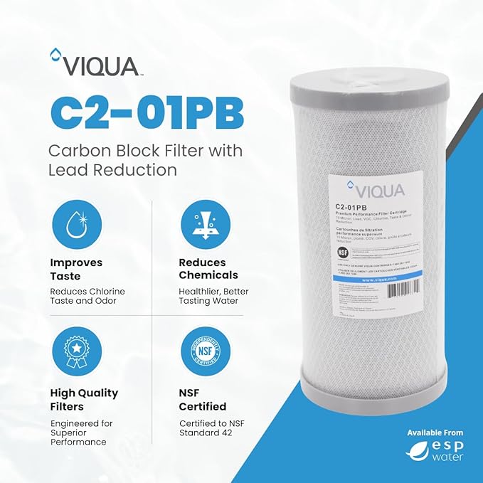 Viqua C2-01PB Carbon Block Water Filter with Lead Reduction - 10 Micron Cartridge Reduces Lead, Chlorine, Taste, Odor, Replacement Filter for AWP40B-V, AWP40C-V, AWP50B-V, FB1-1.5PF, 4.5 x 10-Inches