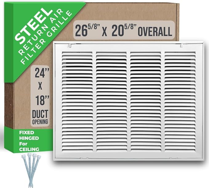 Fits 24x18 Duct Opening | Steel Return Air Filter Grille by Handua [Fixed Hinged] for 1-inch Filters | Vent Cover Grill for Sidewall and Ceiling | White | Outer Dimensions: 26 5/8"W X 20 5/8"H