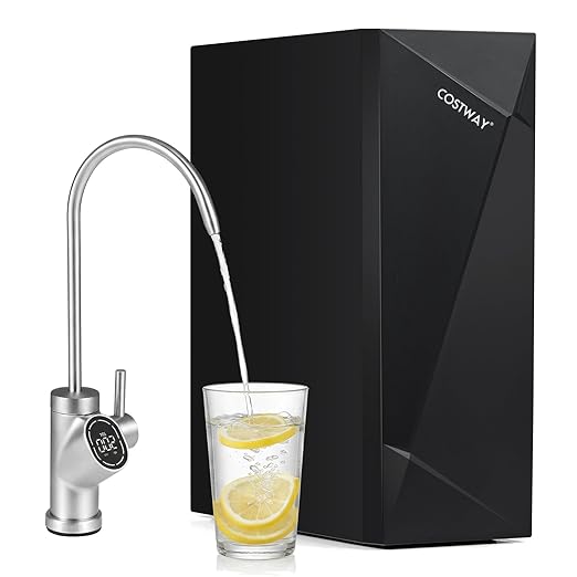 COSTWAY AW-RB20 Alkaline PH+ Reverse Osmosis Water Filter, 800 GPD Tankless Under-Sink RO System with 8-Stage Filtration, Smart LED Faucet, 2:1 Pure to Drain Ratio, High-Efficiency Water Purification