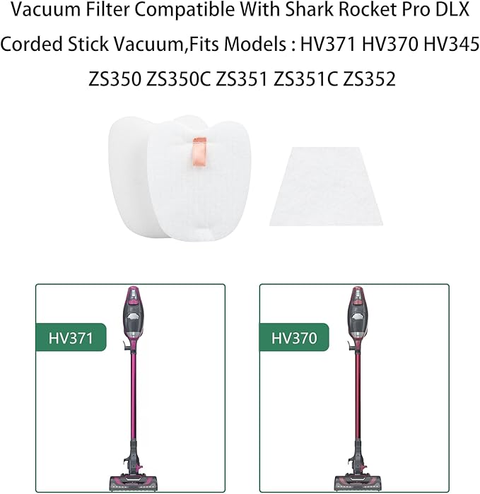 Replacement Filter for Shark HV371 HV370 Rocket Pro DLX Corded Stick Vacuum (4 Foam,4 Felt Filters)
