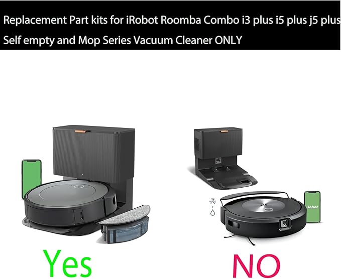 Replacement Parts Accessories for iRobot Roomba Combo i5, i5+, j5, j5+,i3 Vacuum Cleaner:2 Set Roller Brushes 8 HEPA Filters 8 Side Brushes 6 Dust Bags 5 Mopping pads NOT FOR J7 and J9