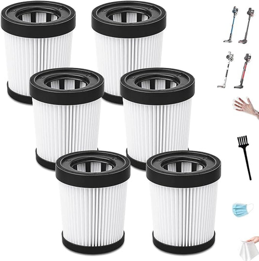 6 Pack HEPA Vacuum Filter Replacement for Fabuletta FSV001/FSV101, Girnoor G160/G165, Afoddon A300, Lubluelu 202, Oraimo OSV-102 Cordless Stick Vacuum Cleaners，with brush