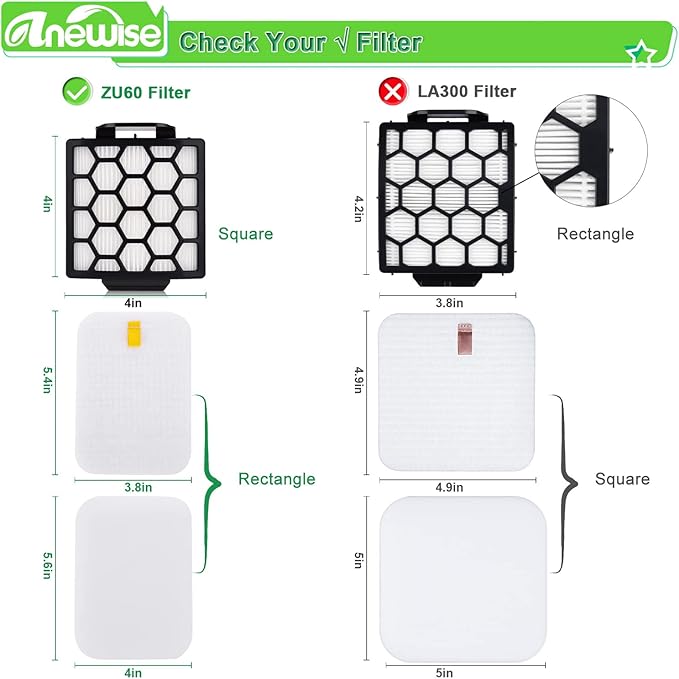 Replacement Filter for Shark Navigator Zero-M Pet Pro ZU102 ZU60 ZU62 ZU62C ZU55 NV150 NV150C NV151 NV251 Rotator Pet NV255 Upright Vacuum, 2 + 6 Foam Felt Filters, Part # 1238FT60 & 1239FT60
