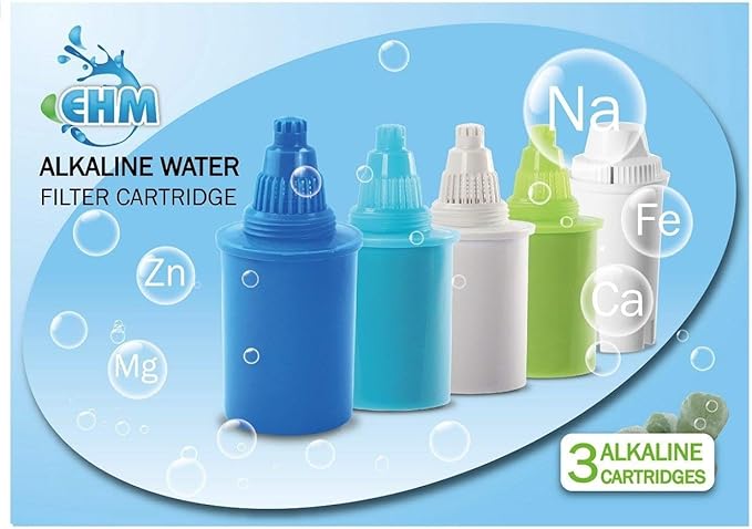 EHM 3 Pack Alkaline Mineral Water Filters Replacement Cartridges (Blue)