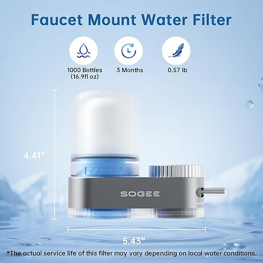 Faucet Filter, Sink Water Filter with Ceramic & Carbon Filters 200+ Gallons Remove Chlorine, Odors, Heavy Metals, Fits 15/16", 13/15", 3/4" Kitchen Faucets, 2 Filters,LJ02