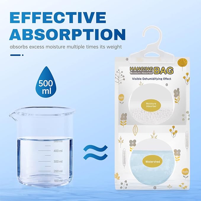 Vacplus Moisture Absorbers, Hanging Closet Dehumidifier Bags, Humidity Packs, Desiccant, Closet Dehumidifiers with Fragrance Free, 10 Pack, 9.8 OZ