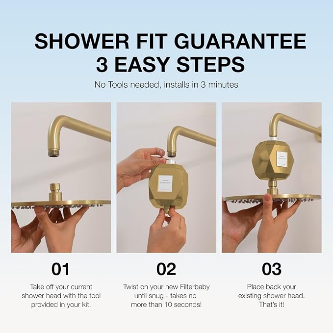 Filterbaby Diamond Shower Filter, IAPMO Certified to NSF177 Standard,Expert Developed Filter for Skin&Hair, Lab Tested to Reduce up to 99%Chlorine,Chloramine&Impurities,Eco Friendly Long Lasting, Gold