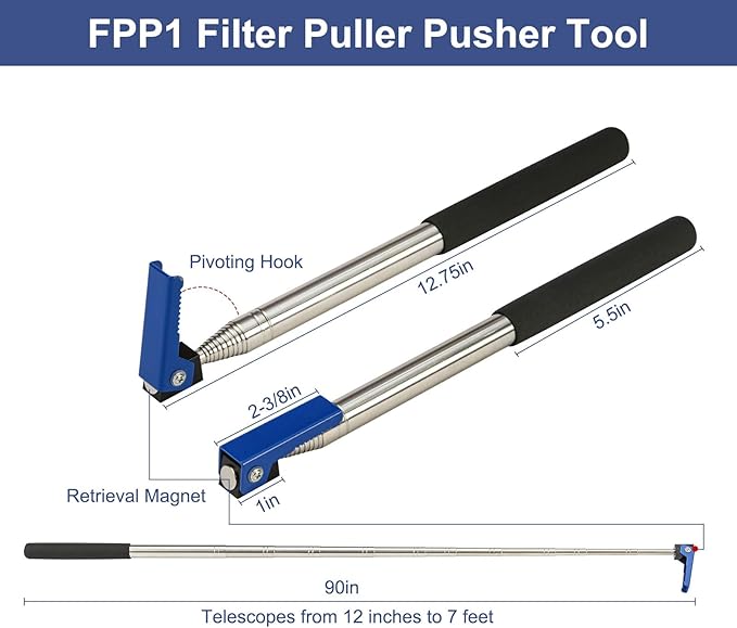 FPP-1 FPP1 Telescopic Filter Puller Pusher Tool with Magnet for HVAC Maintenance, Extends 12 Inches to 7 Feet, Heavy-Duty HVAC Air Filter Tool for Technicians and DIY Homeowners