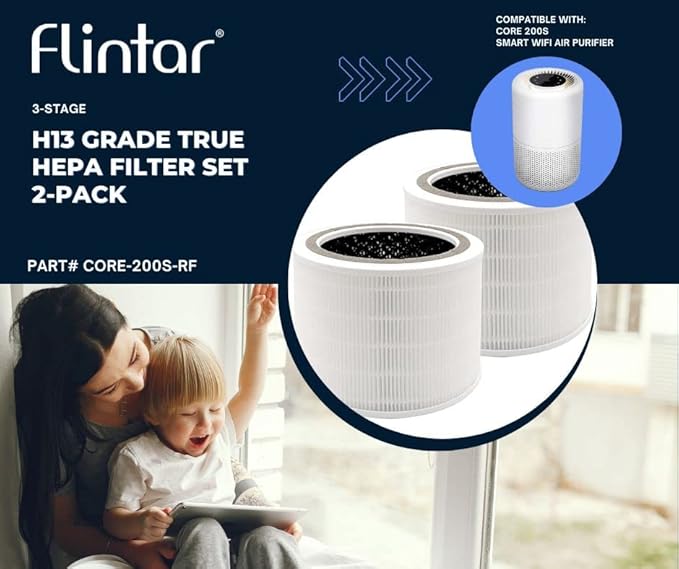Flintar Core 200S Replacement Filter, Compatible with LEVOIT Core 200S Smart WiFi Air Purifier, 3-Stage H13 Grade Filter Set, Core 200S-RF, 2-Pack