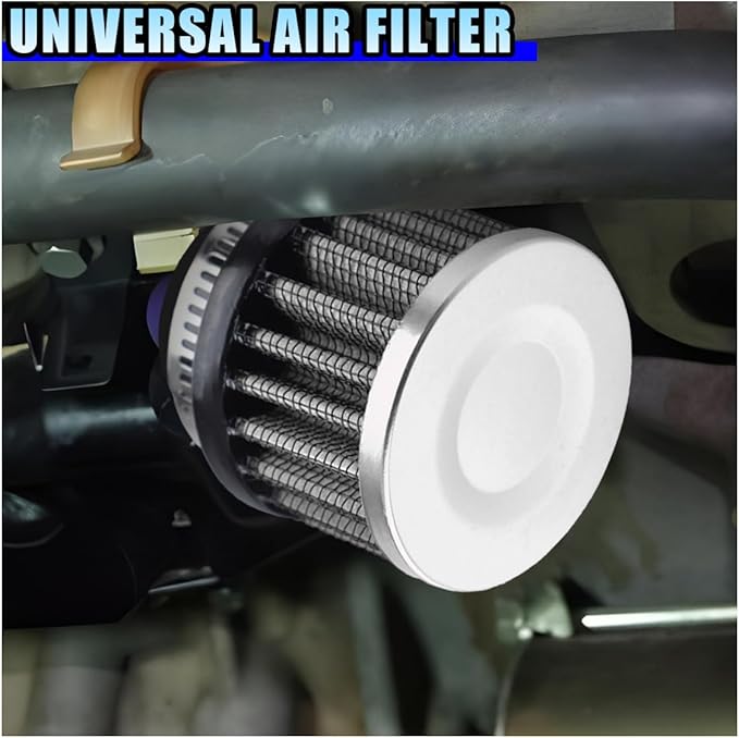 1" Car Air Intake Filter, 25mm Auto Crankcase Cold Air Filter Cleaner with Adjustable Clamp, Universal Vent Valve Cover Breather for Car, Motorcycle (Silver)