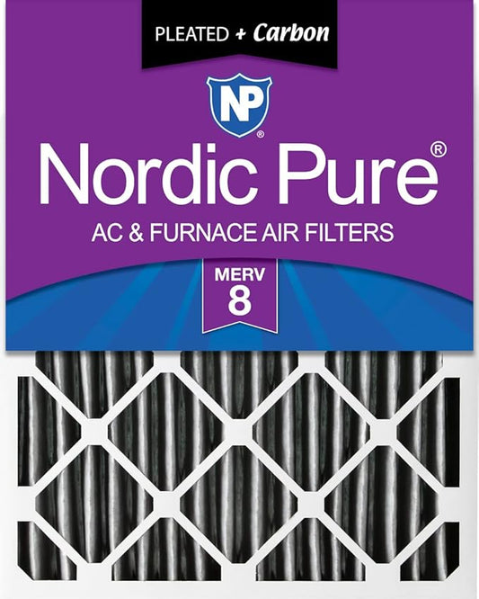 Nordic Pure 20x25x4 (Actual Size: 19 1/2 x 24 1/2 x 3 5/8) Pleated Plus Carbon Air Filters MERV 8 1 Pack