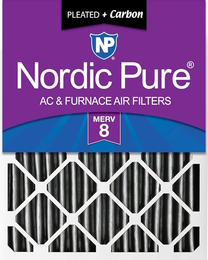Nordic Pure 20x24x4 (Actual Size: 19 3/8 x 23 3/8 x 3 5/8) Pleated Plus Carbon Air Filters MERV 8 1 Pack