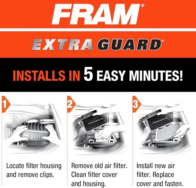 FRAM Extra Guard CA11206 Replacement Engine Air Filter for Select Hyundai and Kia Models, Provides Up to 12 Months or 12,000 Miles Filter Protection