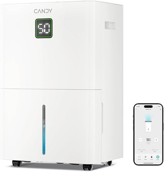 Candy 5500 Sq. Ft Dehumidifier for Basement, Max 100 Pint/Day Large Dehumidifiers for Home with Drain Hose, 1.45 Gallons Water Tank, Intelligent Humidity Reminder with Wifi & Alxea Control