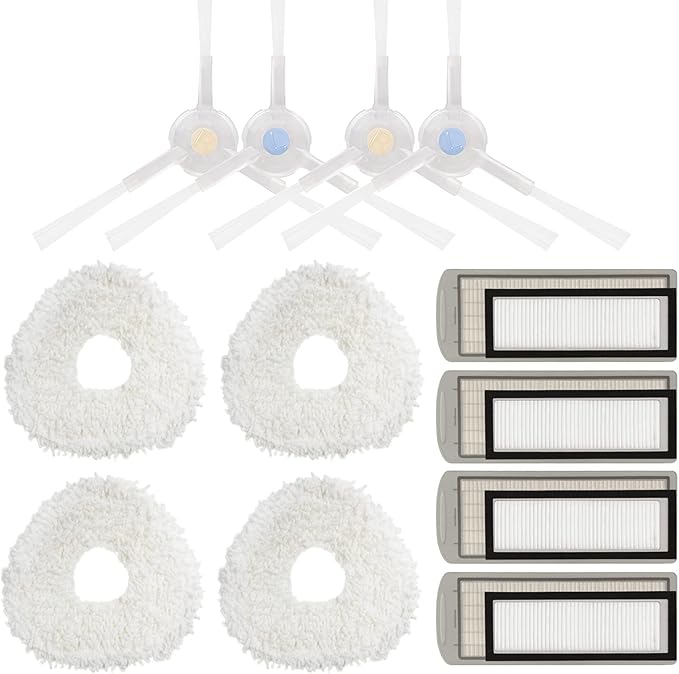 Replacement Parts Compatible for NARWAL T10 J1 J2 Robot Vacuum Cleaner Accessories Kit, 4 Filter 4 Mop Pads 2 Pairs Side Brush
