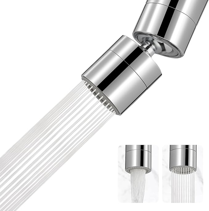 Hibbent Metal Faucet Aerator, 360-Degree Swivel Metal Kitchen Sink Aerator, Dual-function Sink Sprayer Attachment, Faucet Replacement Part 55/64'' Female Thread, Silver