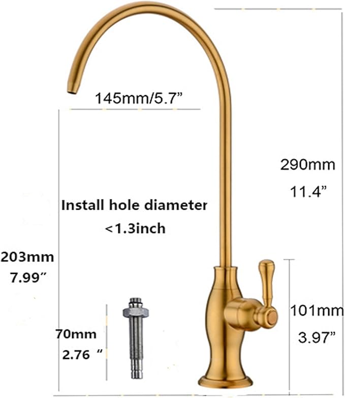 Delle Rosa Brushed Gold Drinking Water Faucet, Commercial Water Filtration Faucet for Under Sink Water Filter System,Stainless Steel Drinking Water Purifier Faucets,Brushed Gold(Deep Gold)
