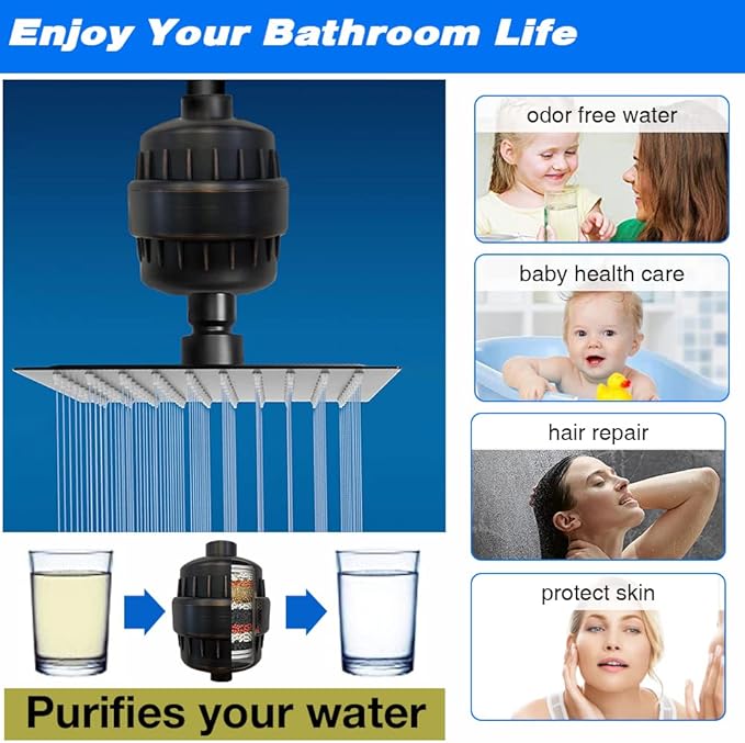 Oil-Rubbed Bronze Shower Head Filter - 15 Stages for Hard Water, High Output, Reduces Dry Skin & Itchy Scalp - Improves Skin Condition